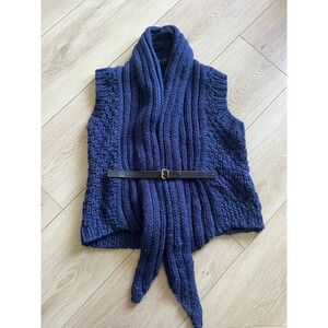 Improvd XS Blue Knit Cardigan‎ Belted Wrap Sweater Chunky Cozy Women's